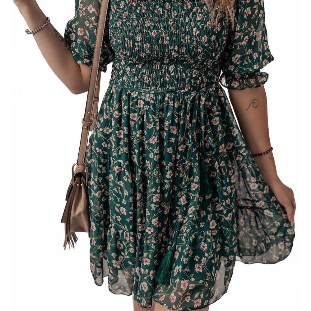 NEW LITTLE DAISY CLOSET floral mesh overlay square neck ruffle mini dress in dar - Picture 3 of 4